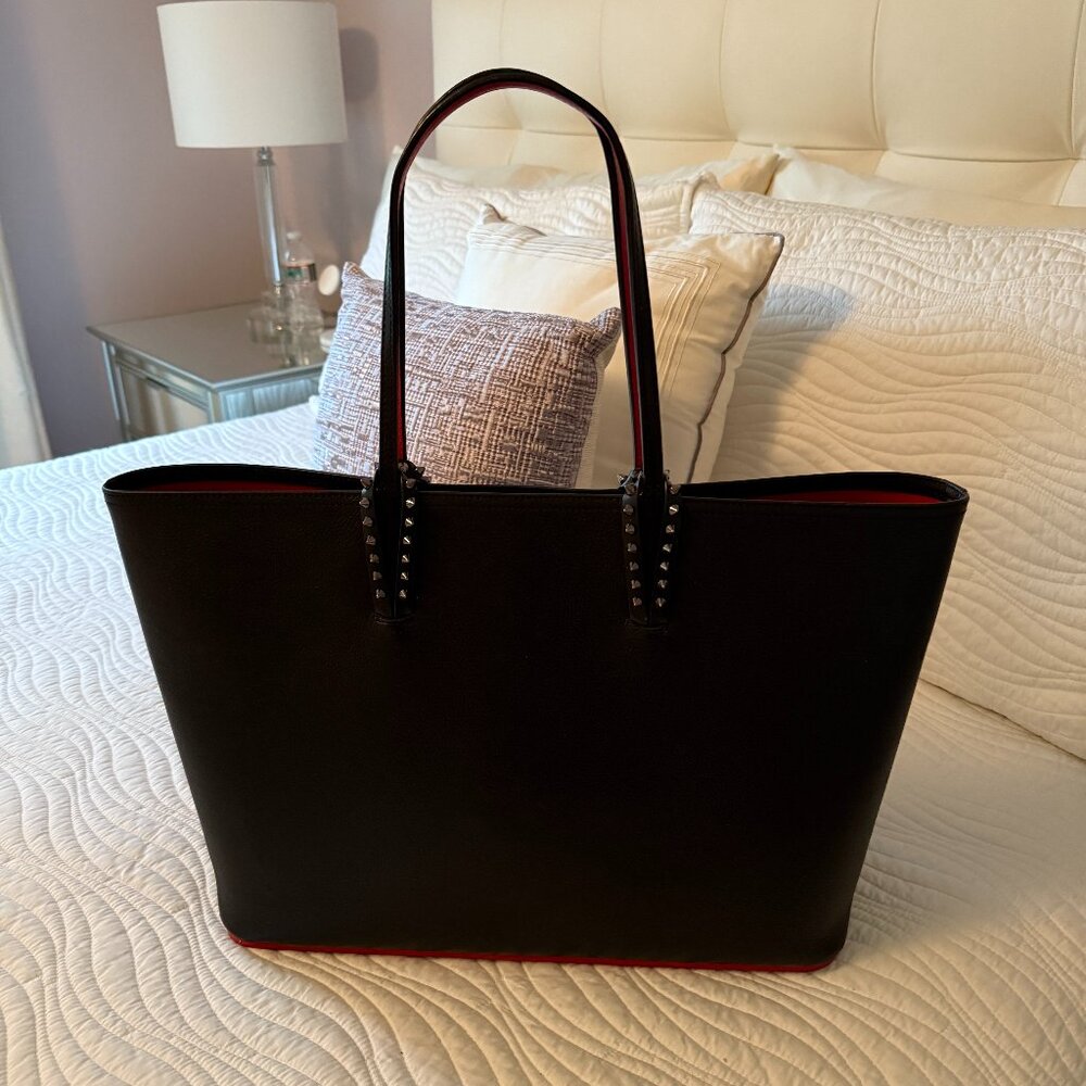 Christian Louboutin Calfskin Spikes East West Cabata Tote Black